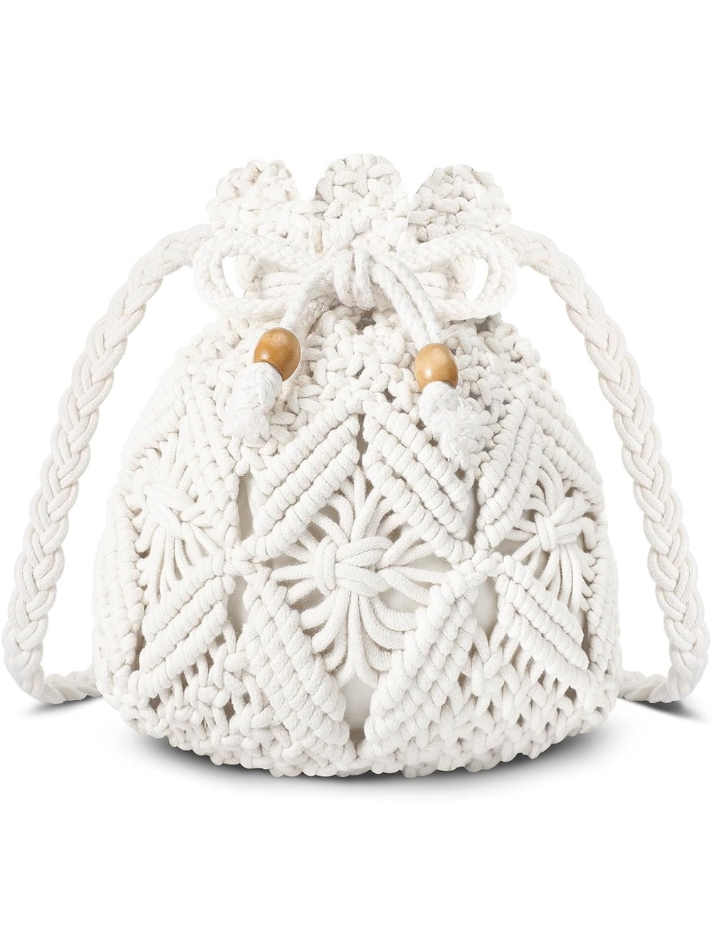 White Crochet Drawstring Mini Bag